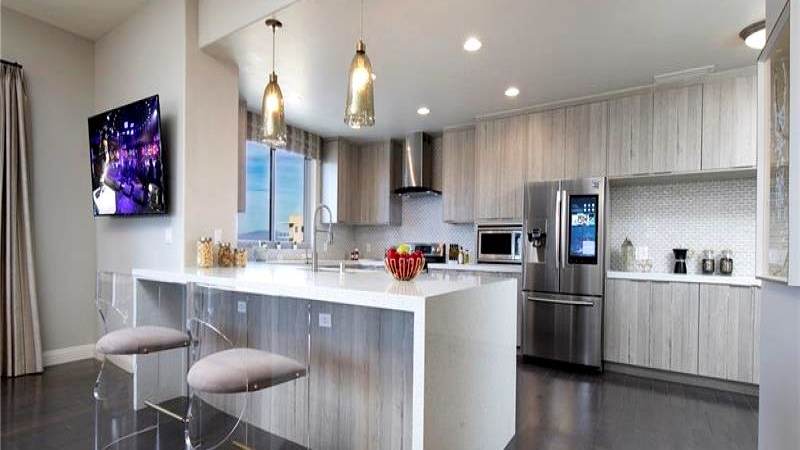 A One Las Vegas condo for sale upgraded kitchen with quartz countertops