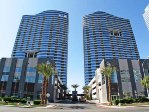 Twin Panorama towers are residential high-rise condo buildings across from the I-15 from Bellagio Casino